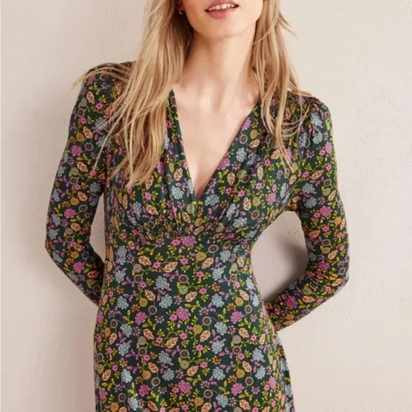 Boden Jersey Midi Tea Dress Chatsworth Green, Lotus Petal - Size 16/18 Regular - Picture 2 of 13